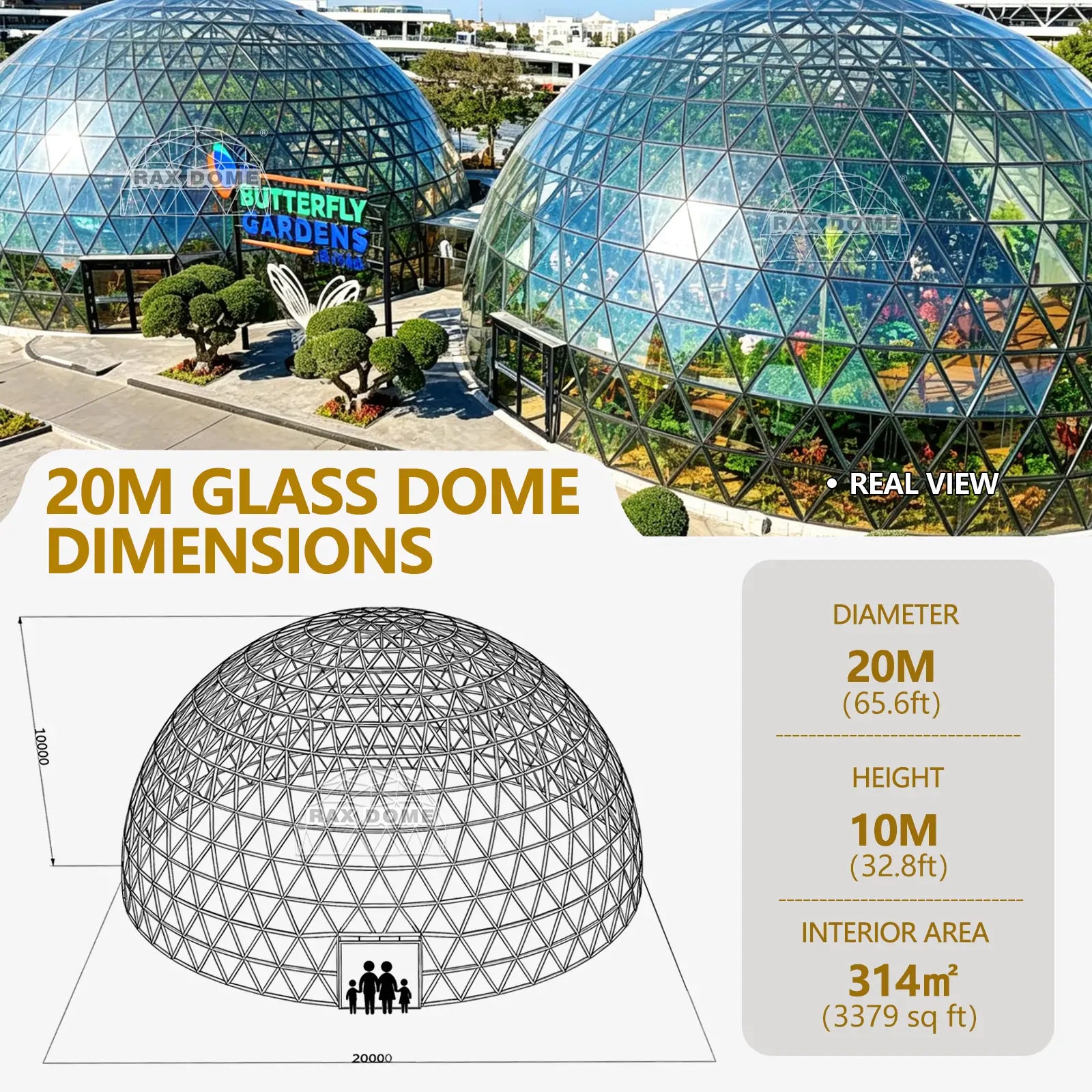 20m large glass dome tents