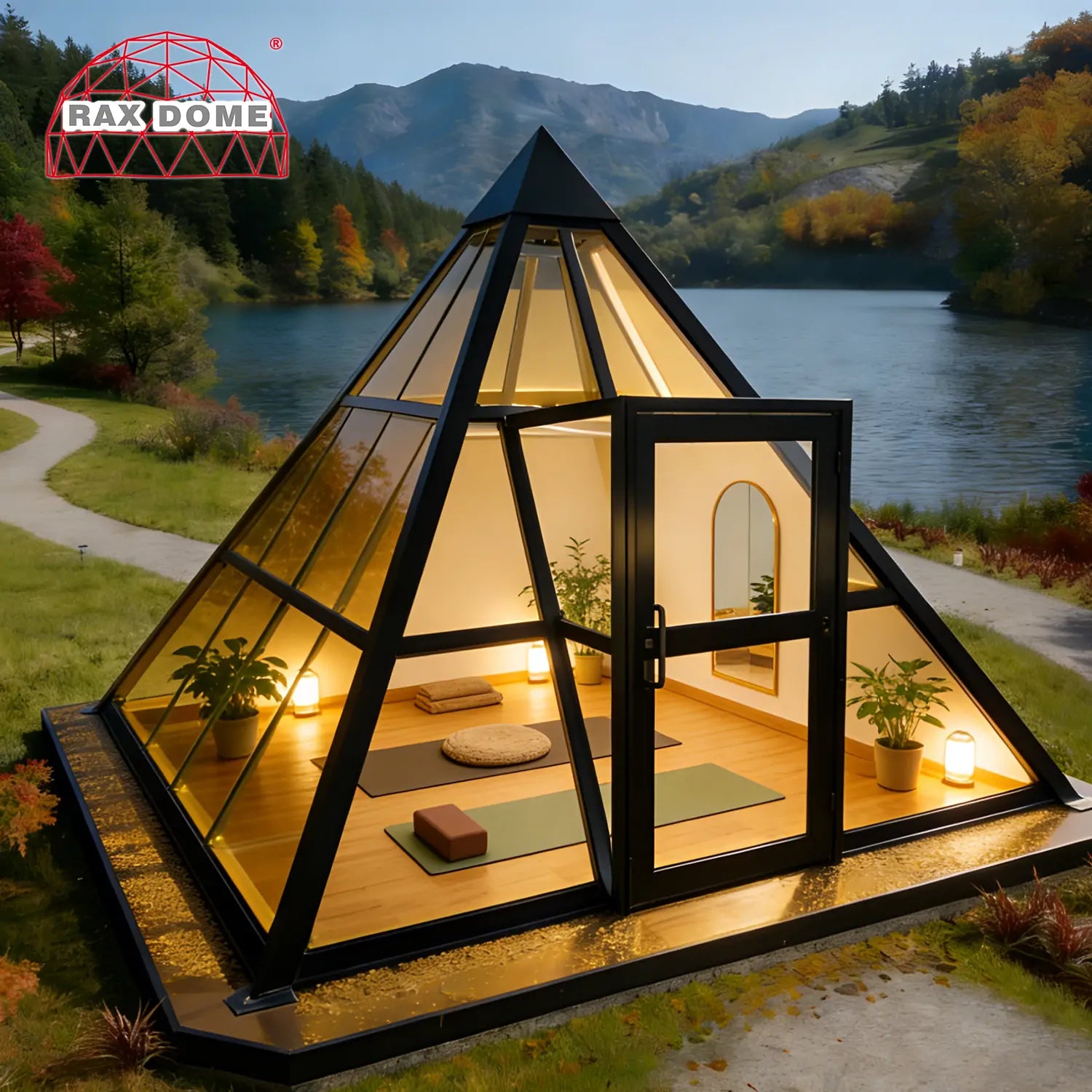 4m Pyramid Glass House for Meditation Room Luxury Glass Yoga House for Wellness Retreat & Garden Studio