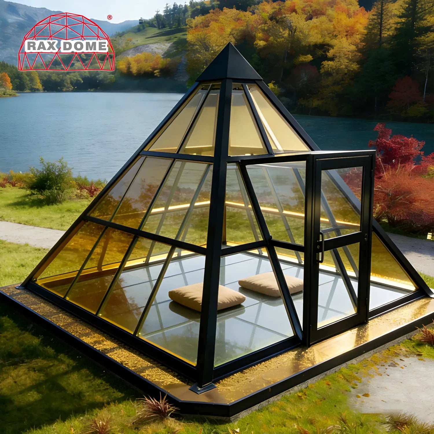 4m Pyramid Glass House for Meditation Room Luxury Glass Yoga House for Wellness Retreat & Garden Studio