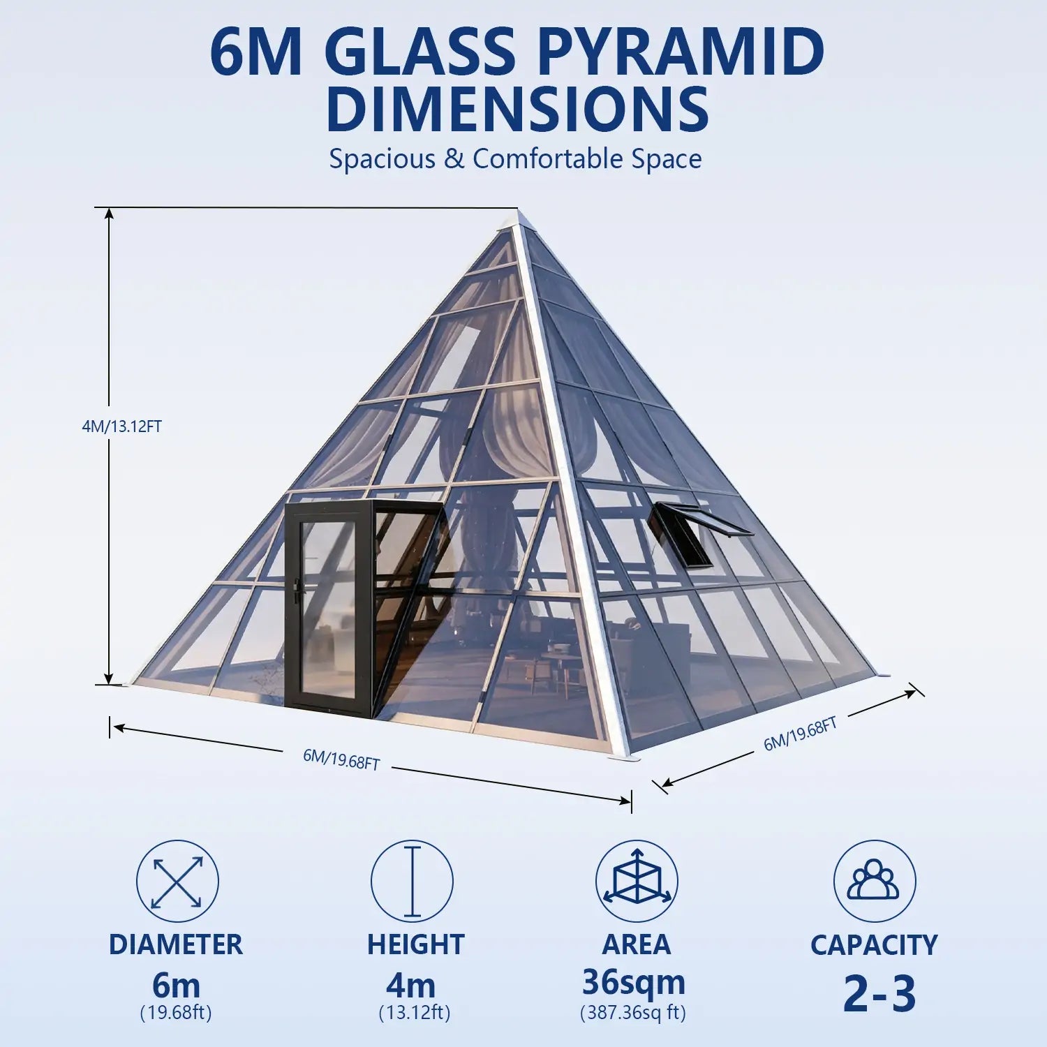 pyramid glass house 6m 