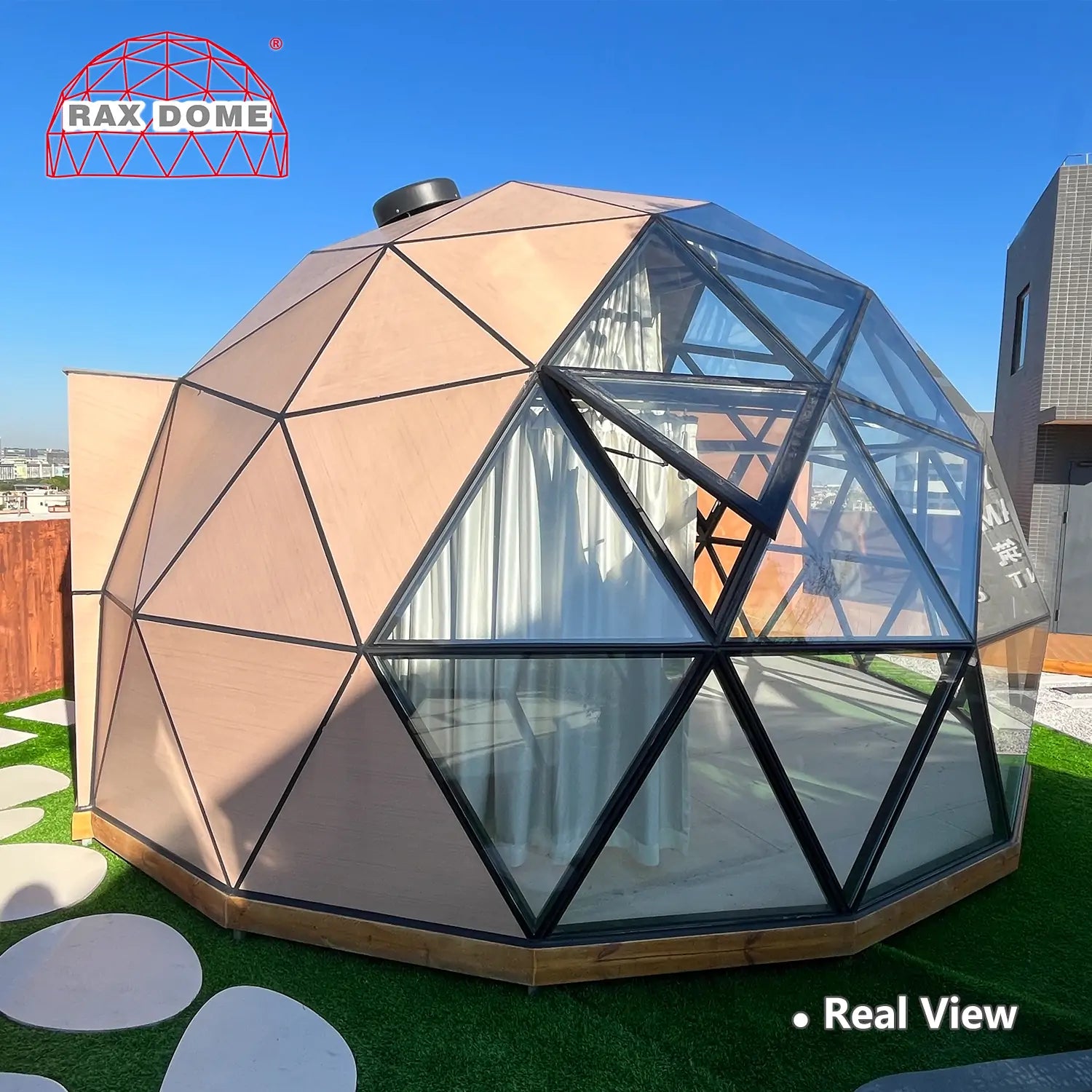 6M Wooden Geodesic Glass Dome House for Luxury Glamping Resorts