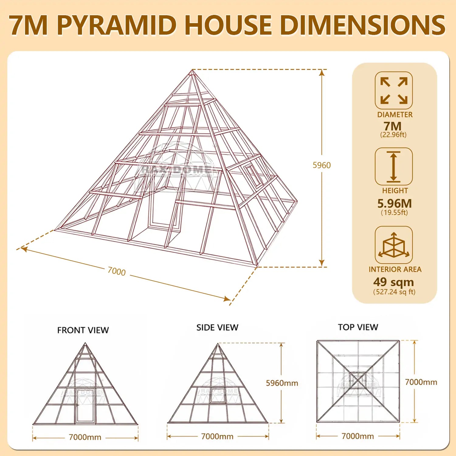 7m pyramid glass house