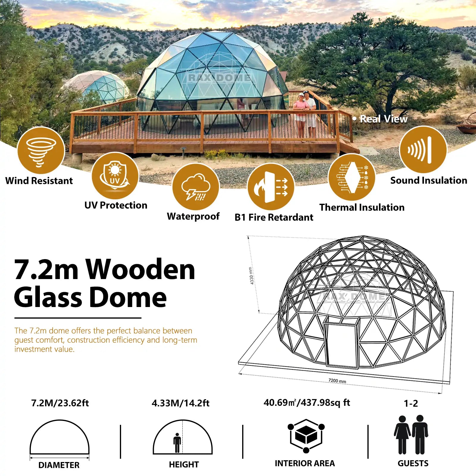 7m wooden glass dome house