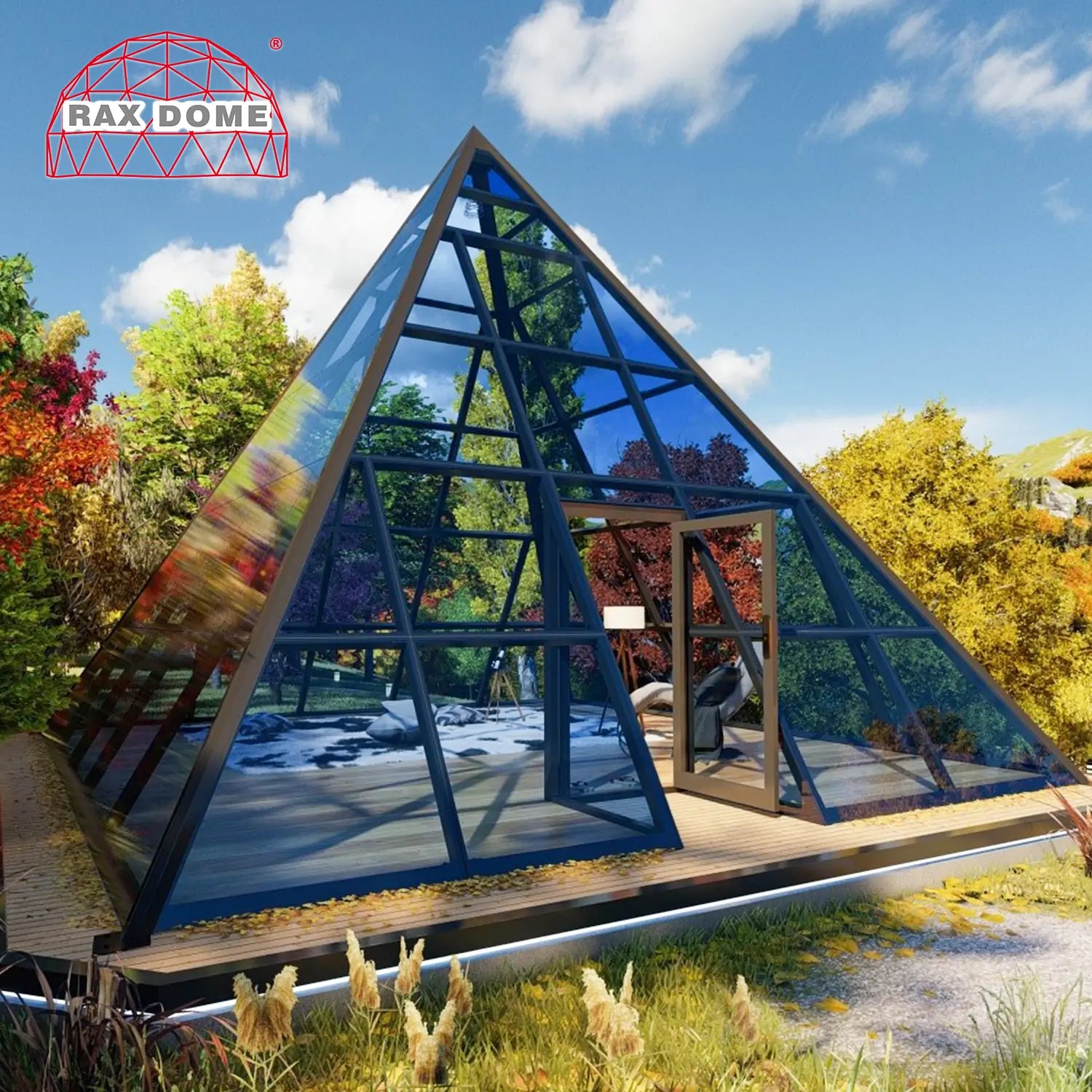 7M Glass Pyramid House with One-Piece Aluminum Frame for Luxury Glamping Resorts