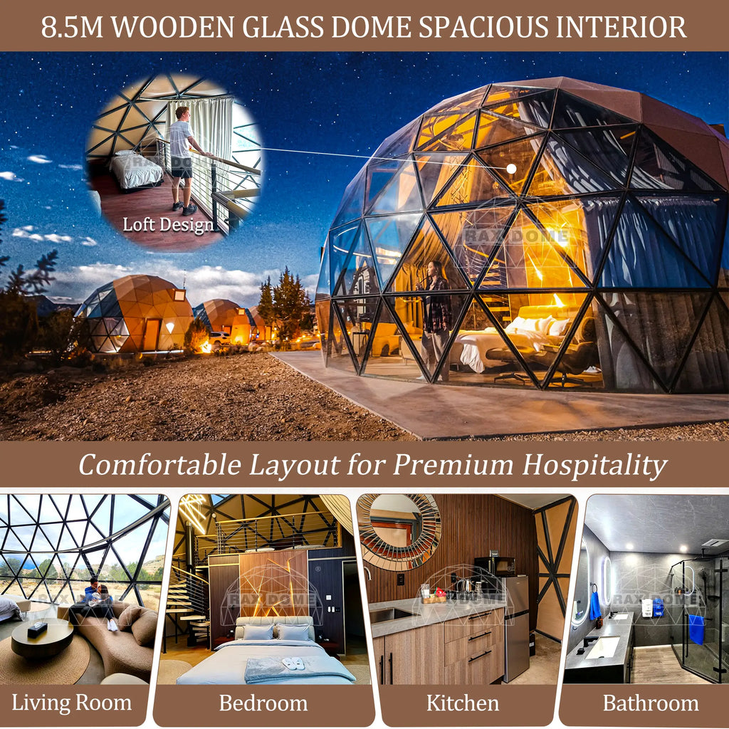 8m wooden glass dome house