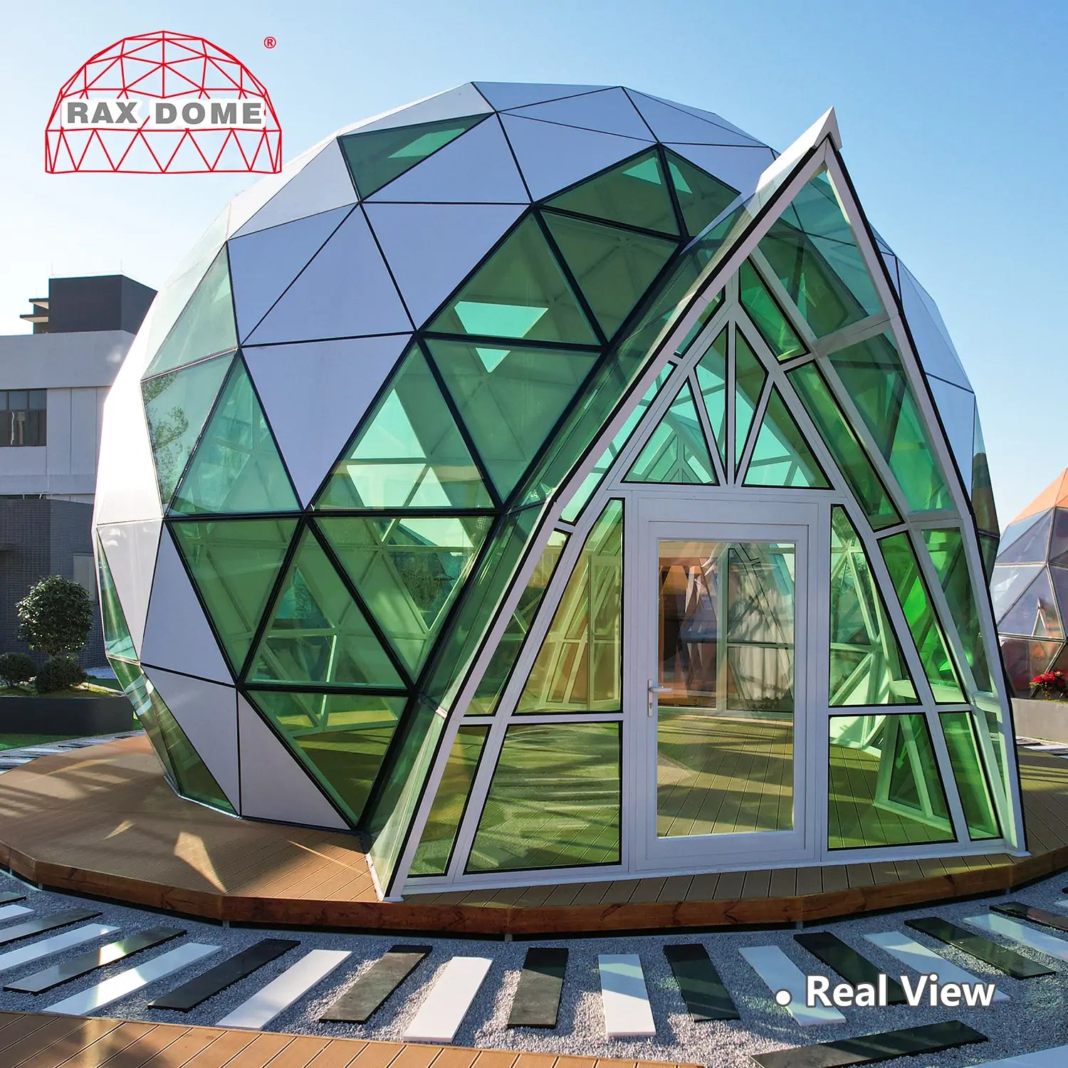8M Geodesic Glass Dome with Custom Entrance for Luxury Outdoor Events