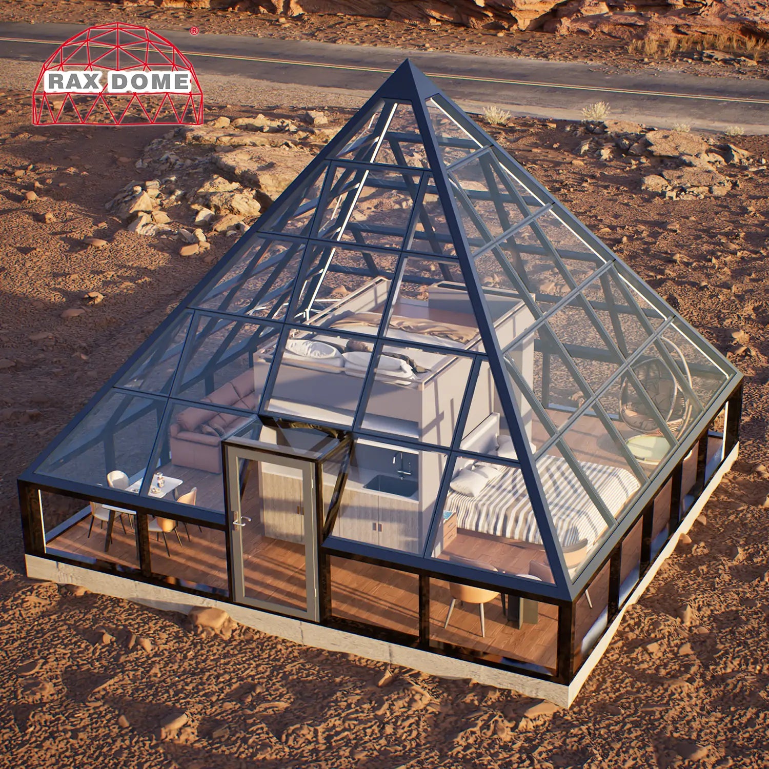 8M Smart Glass Pyramid House with Loft for Stargazing Glamping Resorts