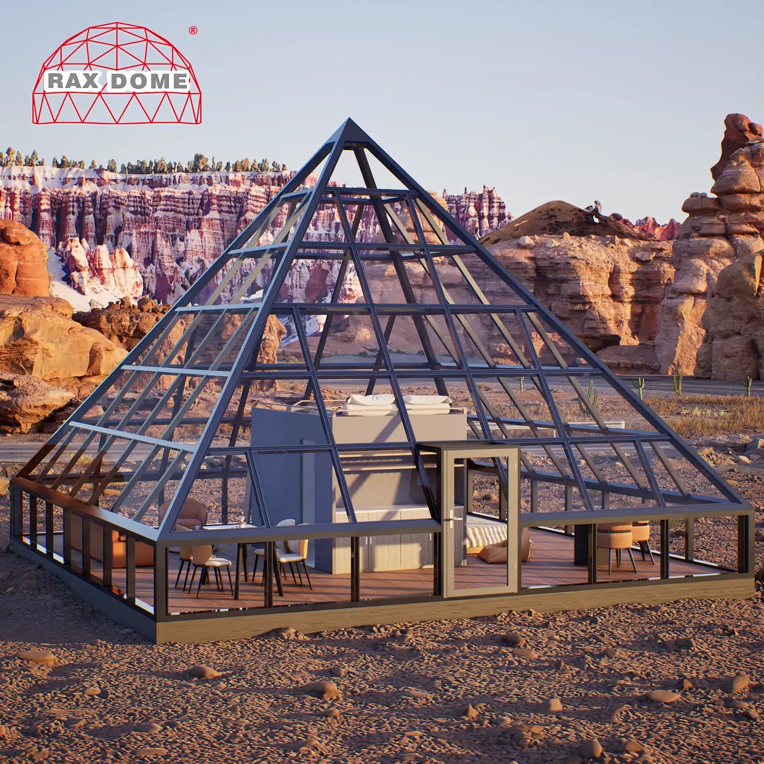 9M Smart Glass Pyramid House for Luxury Stargazing Glamping Resorts