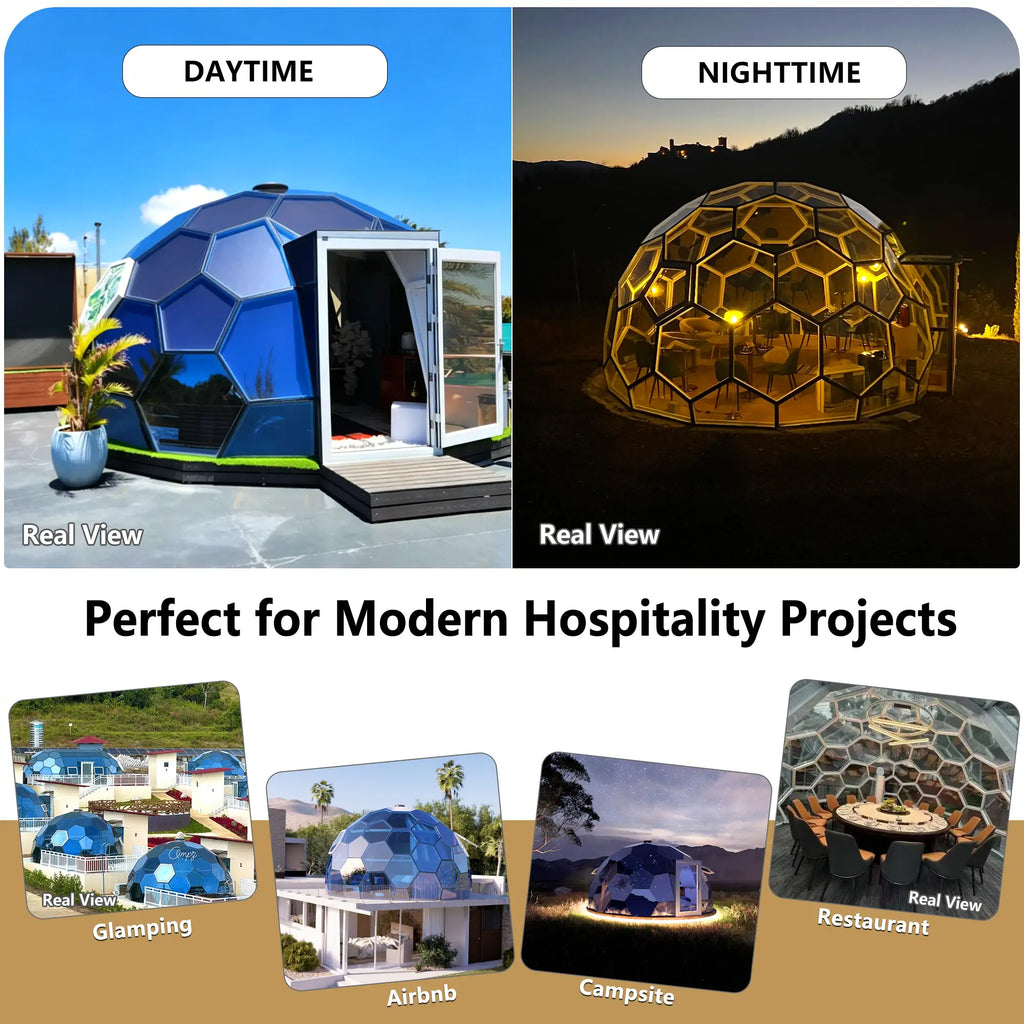 6M Blue Honeycomb Glass Dome House | Insulated Double Glazed Dome for Living & Glamping | Mauritius Project