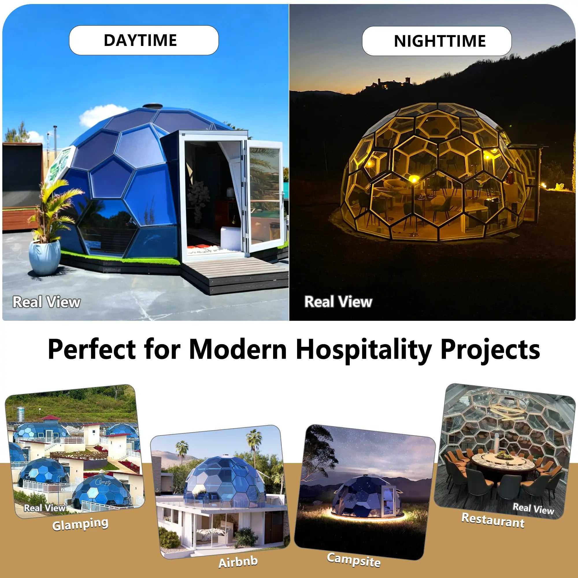 6M Blue Honeycomb Glass Dome House | Insulated Double Glazed Dome for Living & Glamping | Mauritius Project