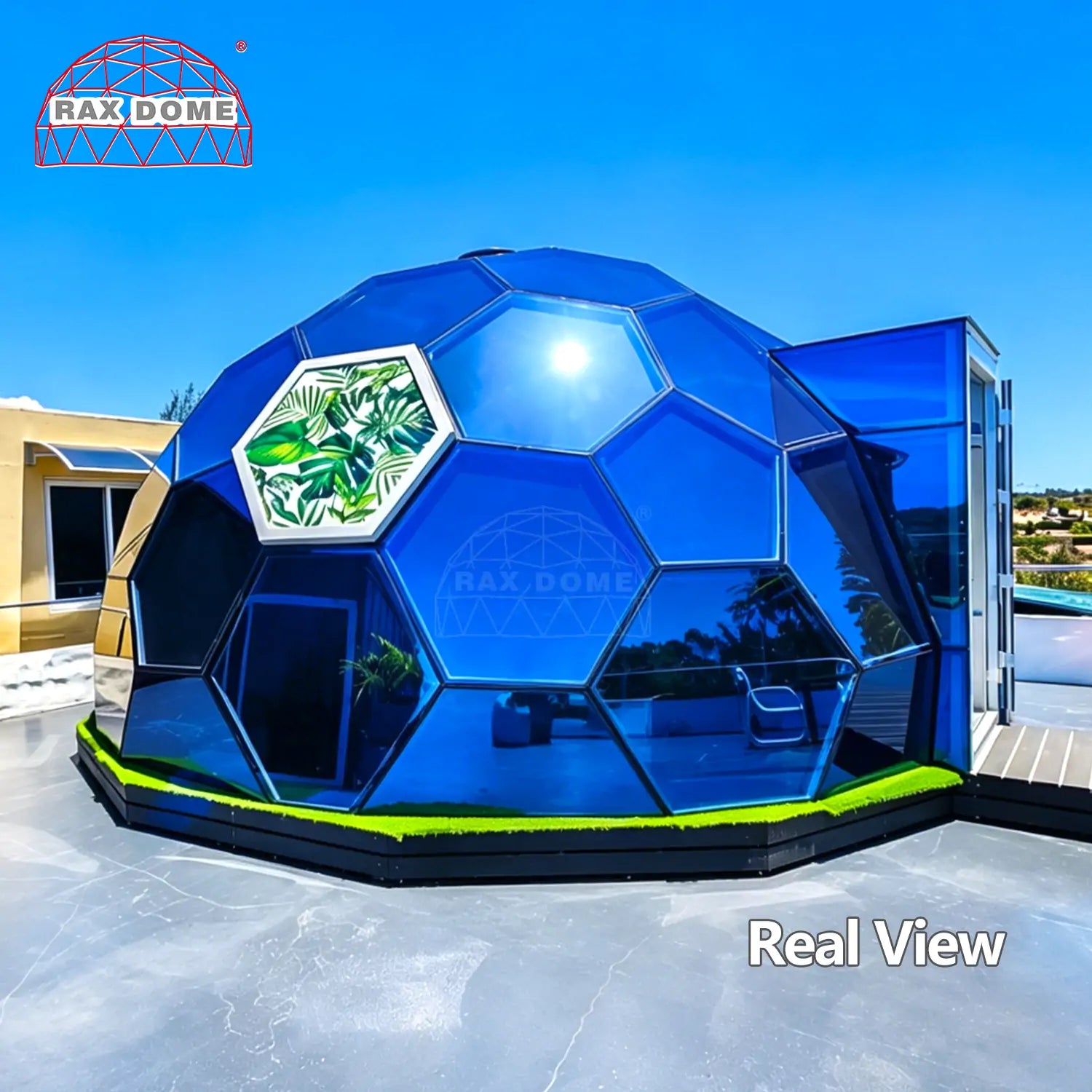 6M Blue Honeycomb Glass Dome House | Insulated Double Glazed Dome for Living & Glamping | Mauritius Project