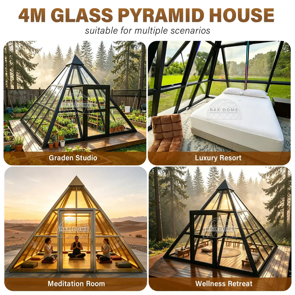 pyramid glass house for mditation room