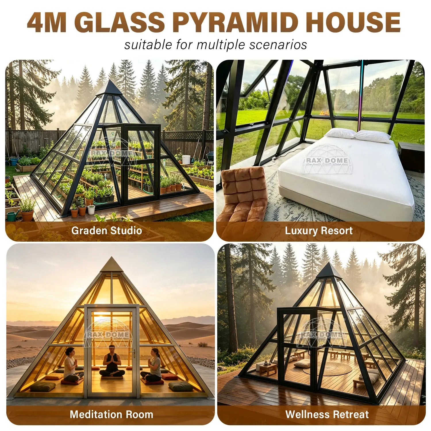 pyramid glass house for mditation room