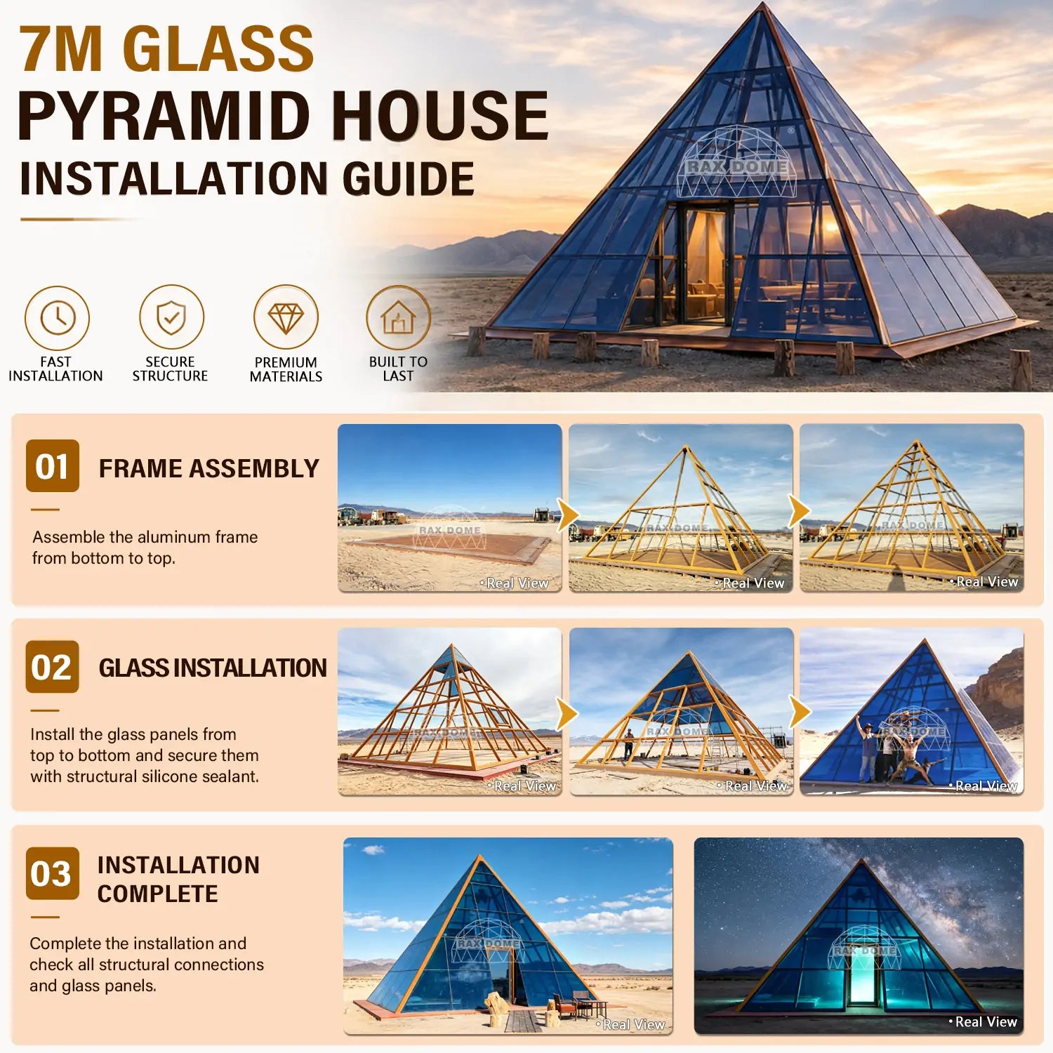 pyramid glass house installation