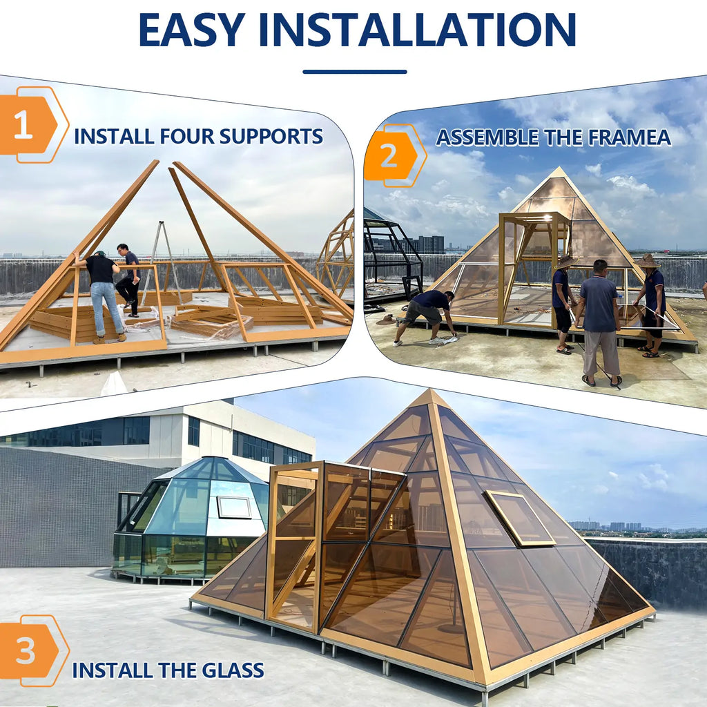 pyramid glass house installation