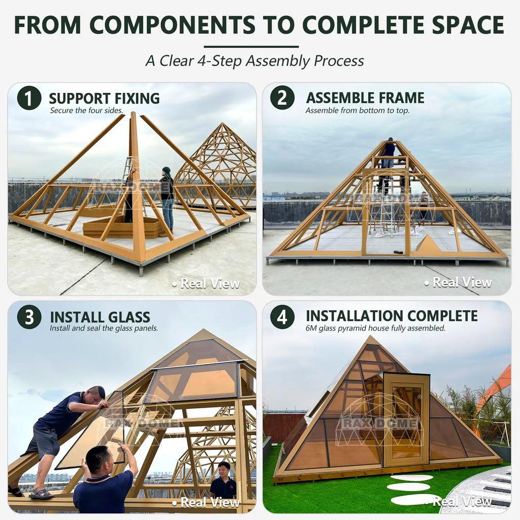 pyramid glass house installation