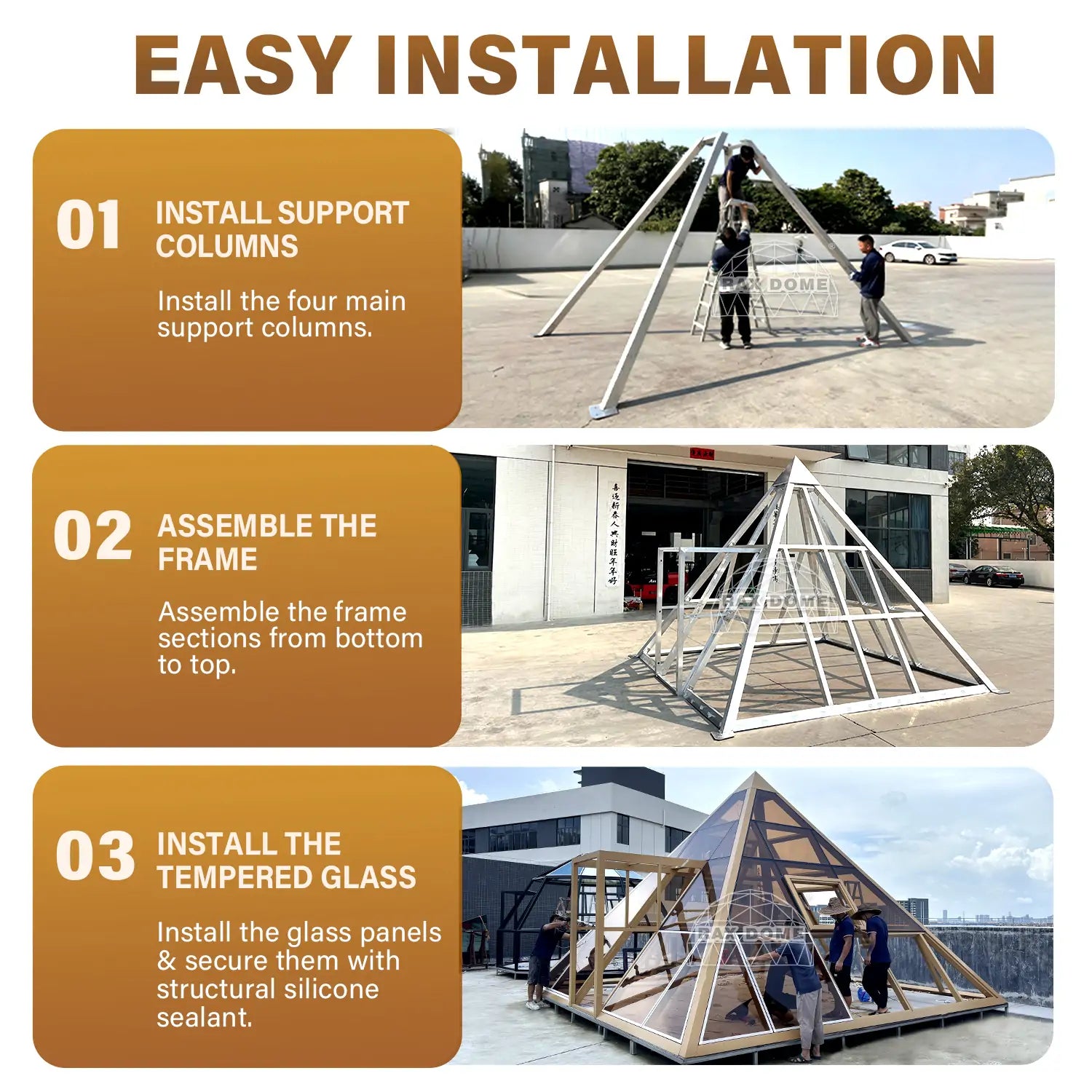 pyramid glass house installation